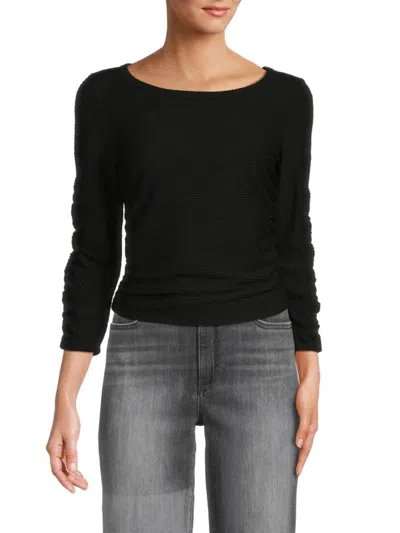Renee C Women's Textured Ruched Knit Top In Black