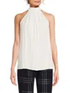 Renee C Sheer Texture Halter Neck Top In White