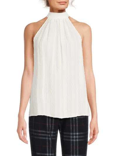 Renee C Sheer Texture Halter Neck Top In White