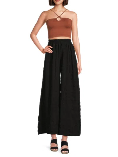 Renee C Women's Textured Wide Leg Pants In Black