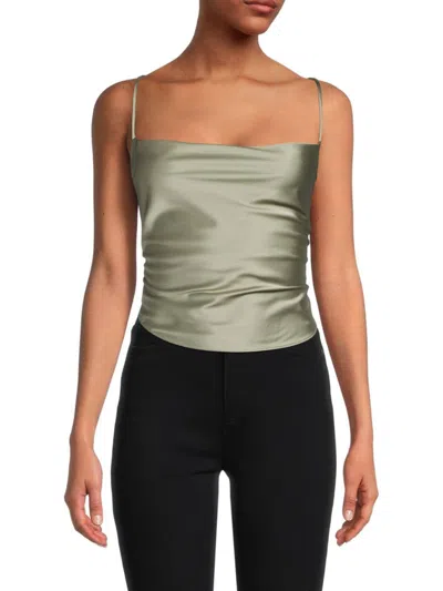 Renee C Women's Tie Back Satin Crop Top In Sage