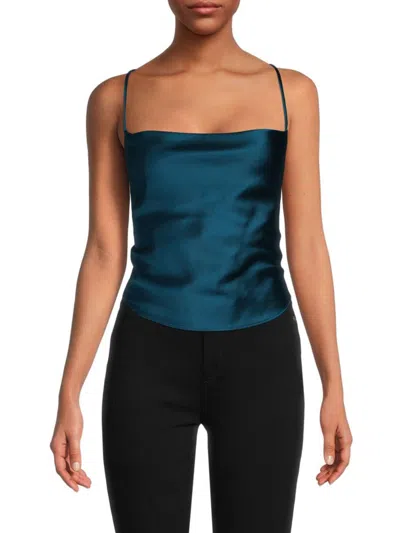 Renee C Women's Tie Back Satin Crop Top In Teal