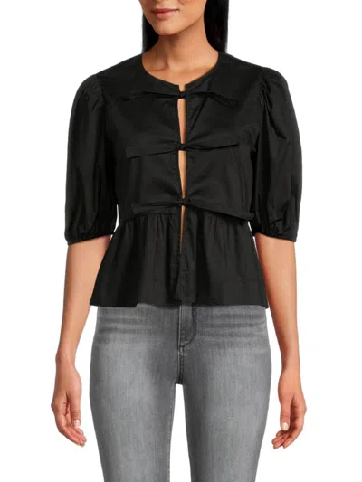 Renee C Women's Tie Front Blouse In Black