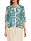 Renee C Women's Tie Front Blouse In Blue
