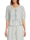 Renee C Women's Tie Front Blouse In Blue Ivory