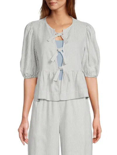Renee C Women's Tie Front Blouse In Blue Ivory