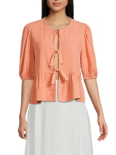 Renee C Women's Tie Front Blouse In Coral