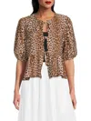 Renee C Women's Leopard Print Tie Front Blouse In Mocha
