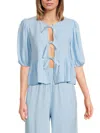 Renee C Women's Tie Front Blouse In Sky Blue