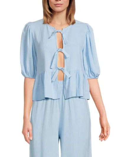 Renee C Women's Tie Front Blouse In Sky Blue