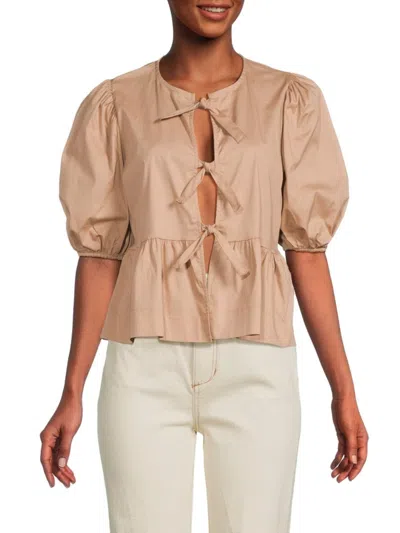Renee C Women's Tie Front Blouse In Taupe