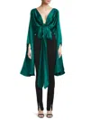 Renee C Women's Tie Front Satin Top In Hunter Green