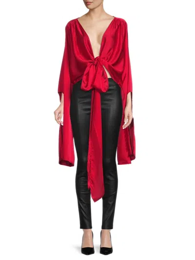 Renee C Women's Tie Front Satin Top In Red