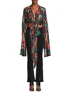 Renee C Women's Tie Front Satin Top In Red Multi