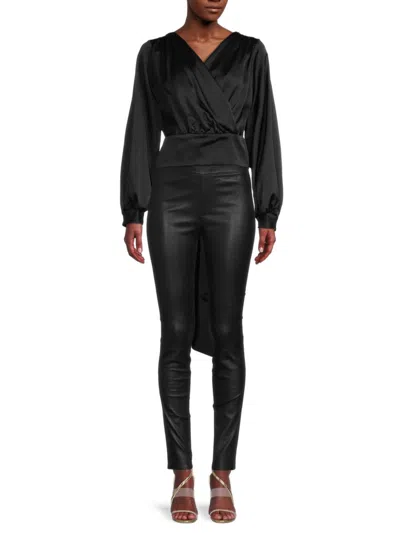 Renee C Women's Tie Waist Satin Crop Top In Black