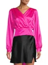 Renee C Women's Tie Waist Satin Crop Top In Fuchsia