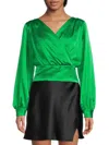 Renee C Women's Tie Waist Satin Crop Top In Green