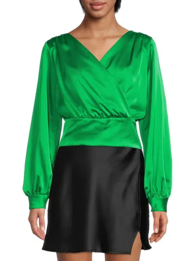 Renee C Women's Tie Waist Satin Crop Top In Green