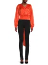 Renee C Women's Tie Waist Satin Crop Top In Orange