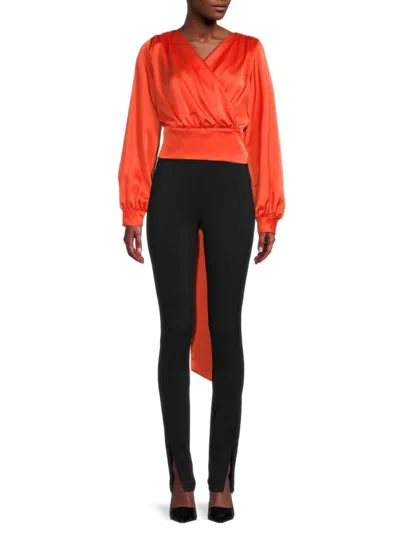 Renee C Women's Tie Waist Satin Crop Top In Orange
