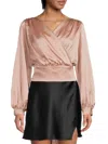 Renee C Women's Tie Waist Satin Crop Top In Rose