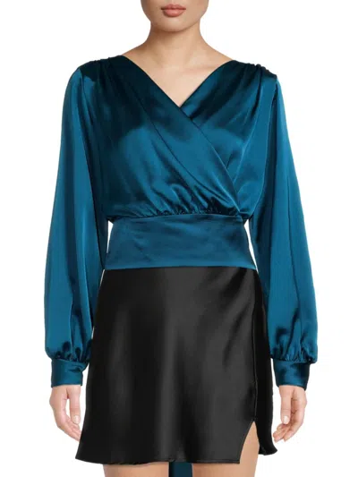 Renee C Women's Tie Waist Satin Crop Top In Teal