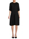 Renee C Pleated Tiered Cotton Dress In Black