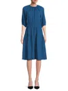 Renee C Pleated Tiered Cotton Dress In Teal
