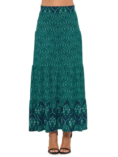 Renee C Women's Tiered Jersey Maxi Skirt In Blue
