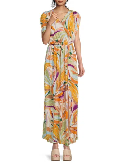 Renee C Women's Tropical Floral Column Maxi Dress In Coral