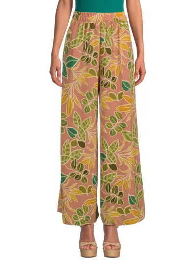 Renee C Women's Tropical Floral Wide Leg Pants In Beige