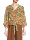 Renee C Women's Tropical Floral Wrap Top In Green