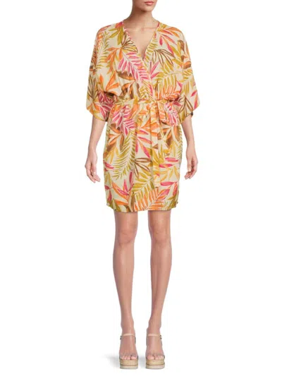 Renee C Women's Tropical Kimono Dress In Coral