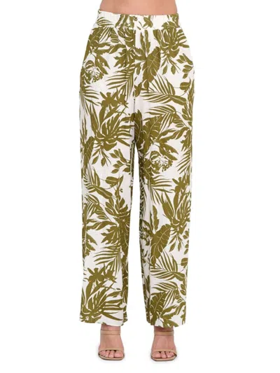 Renee C Women's Tropical Linen Blend Wide-leg Pants In Green Multicolor