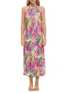 Renee C Women's Tropical Print Halter Midi Dress In Magenta