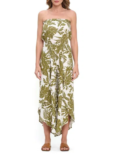 Renee C Women's Tropical Print Linen-blend Jumpsuit In Olive