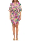 Renee C Women's Tropical Print Mini Kimono Dress In Magenta