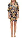 Renee C Women's Tropical Print Mini Kimono Dress In Navy