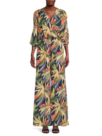 Renee C Women's Tropical Print Wide Leg Jumpsuit In Navy