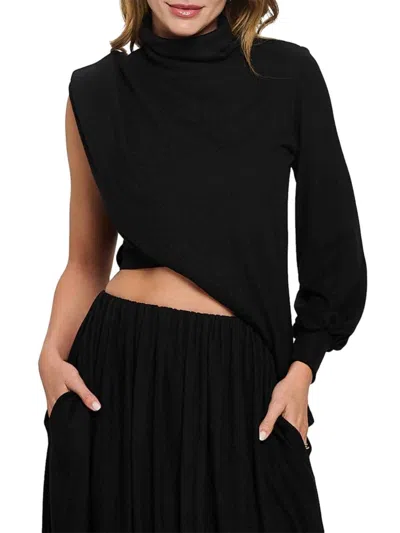 Renee C Women's Turtleneck Knit Asymmetric Poncho In Black