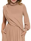Renee C Women's Turtleneck Knit Asymmetric Poncho In Dark Taupe