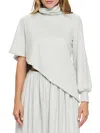 Renee C Women's Turtleneck Knit Asymmetric Poncho In Heather Grey