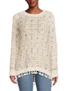 Renee C Women's Tweed Fringe Sweater In Neutral