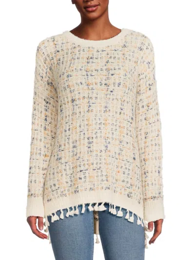 Renee C Women's Tweed Fringe Sweater In Neutral