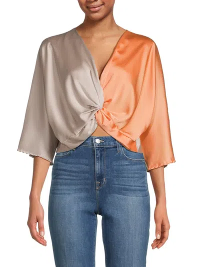 Renee C Women's Twist Front Satin Crop Top In Beige