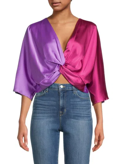 Renee C Women's Twist Front Satin Crop Top In Lavender