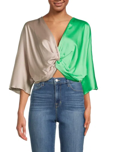 Renee C Women's Twist Front Satin Crop Top In Tea Green