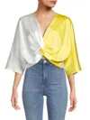 Renee C Women's Twist Front Satin Crop Top In White