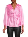 Renee C Women's Twist Front Satin Top In Barbie Pink