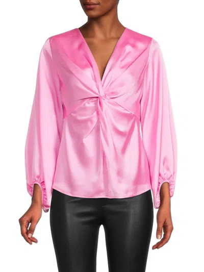 Renee C Women's Twist Front Satin Top In Barbie Pink